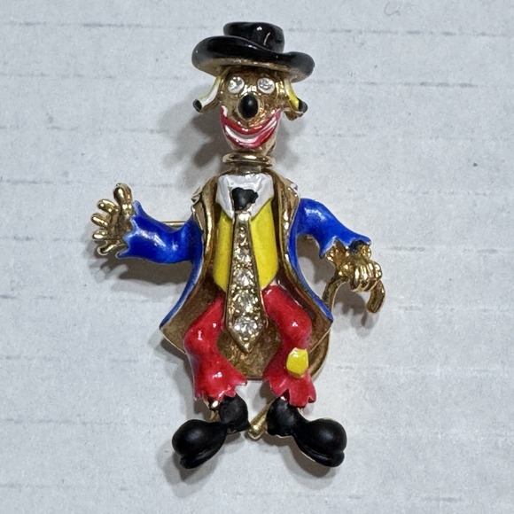 Corocraft 2 Face Swivel Head Happy Sad Articulated Circus Clown Brooch Red Blue